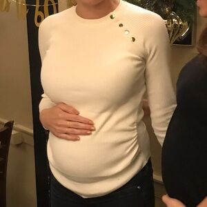 H&M Maternity Cream Sweater with Gold Button Accents